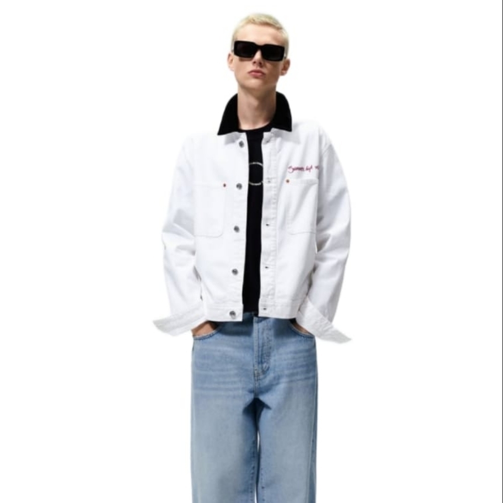 ZARA CONTRAST DENIM JACKET WHITE | 1538/304 SIZE M